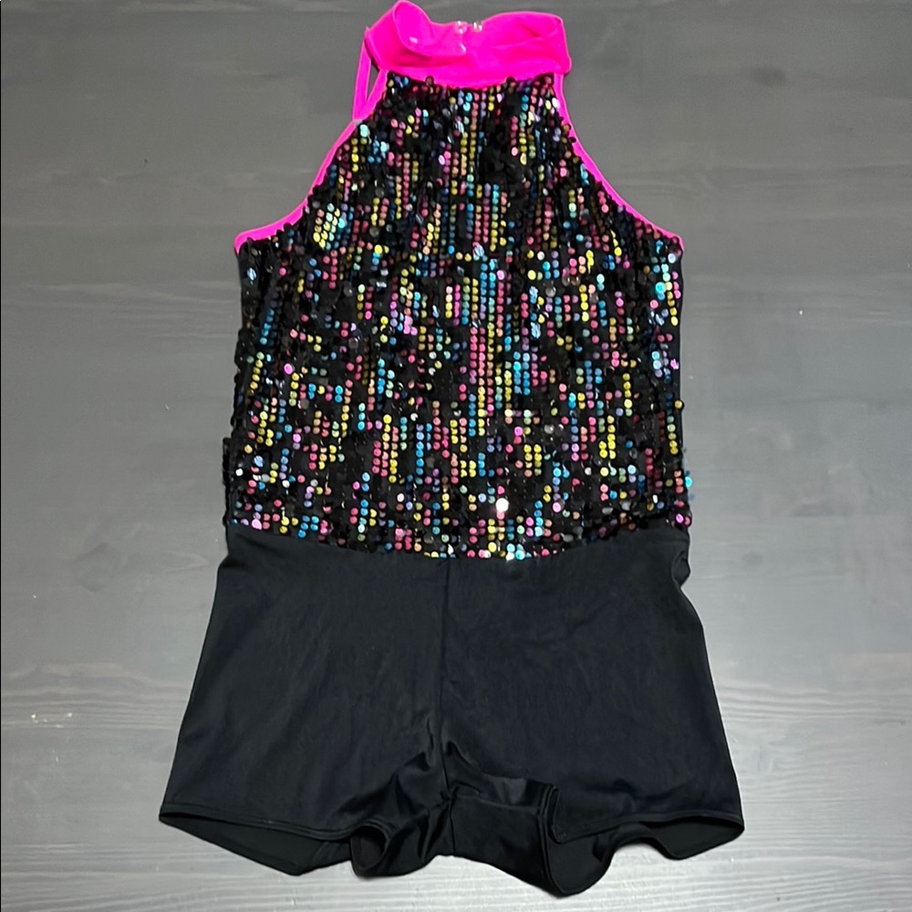 Sequin Sparkle Kids Dance Costume - Black and Pink